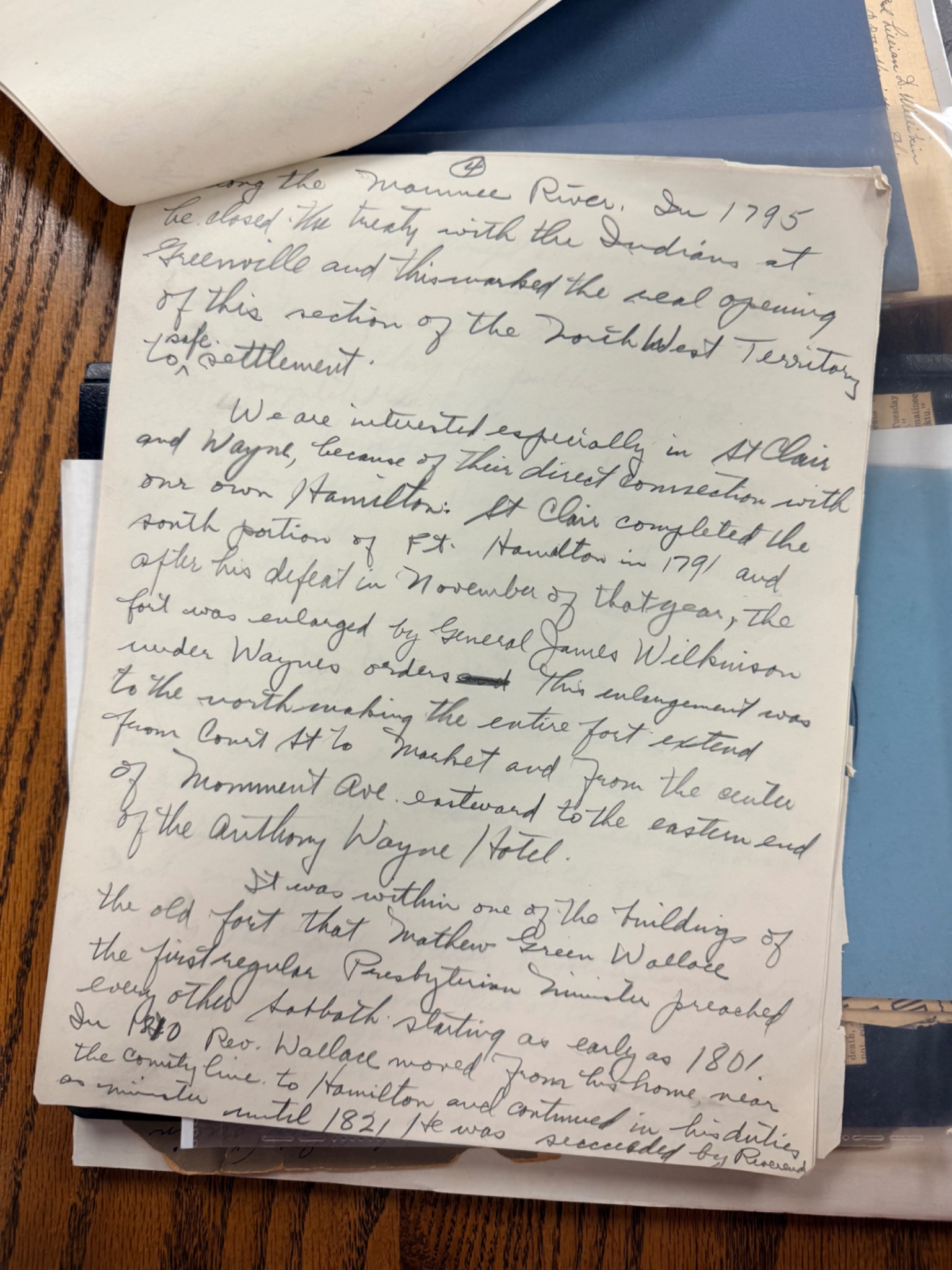 Page of handwritten Presbyterian church history dated 1946