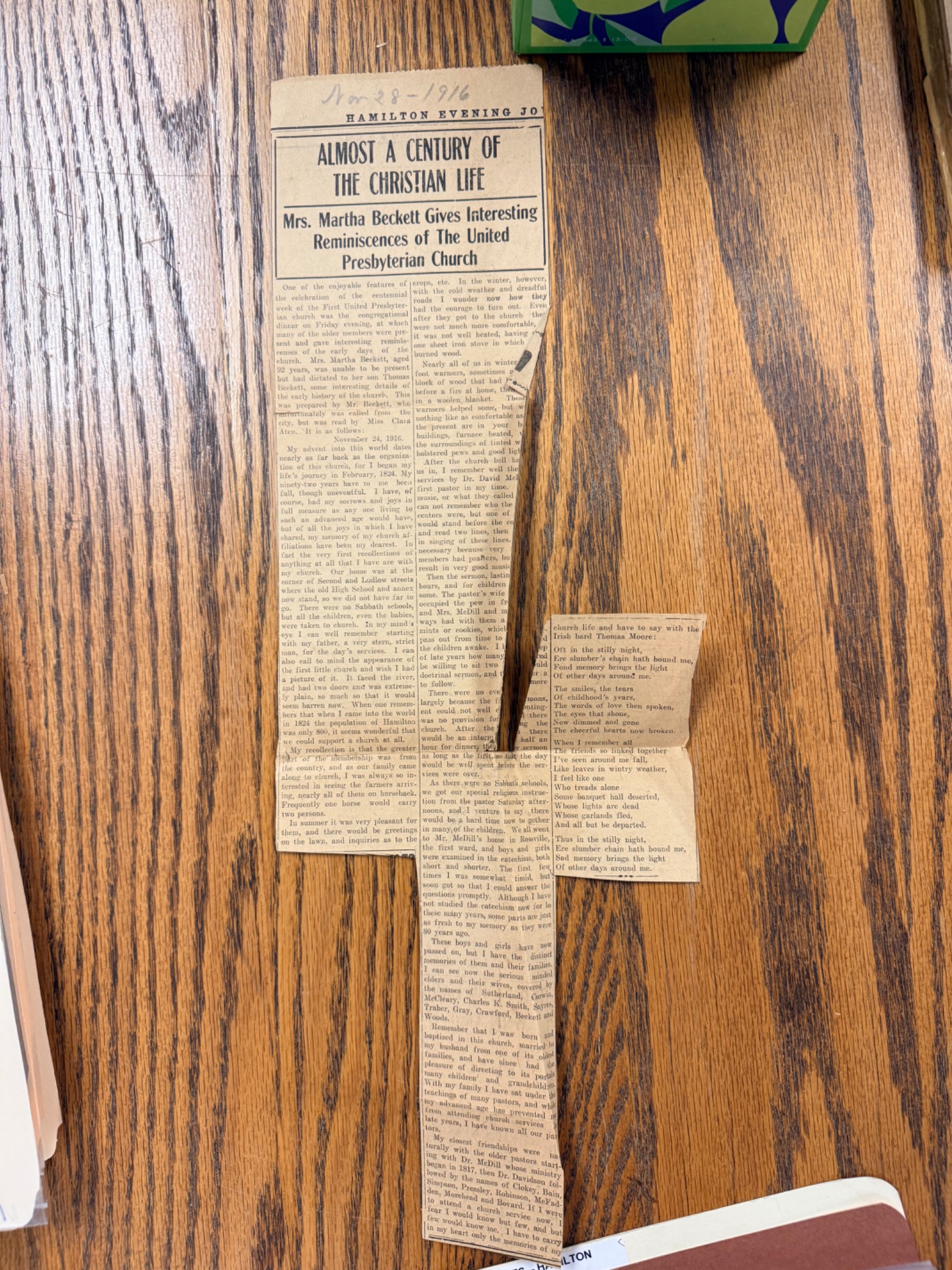 Second research photograph of Martha Beckett 1916 clipping