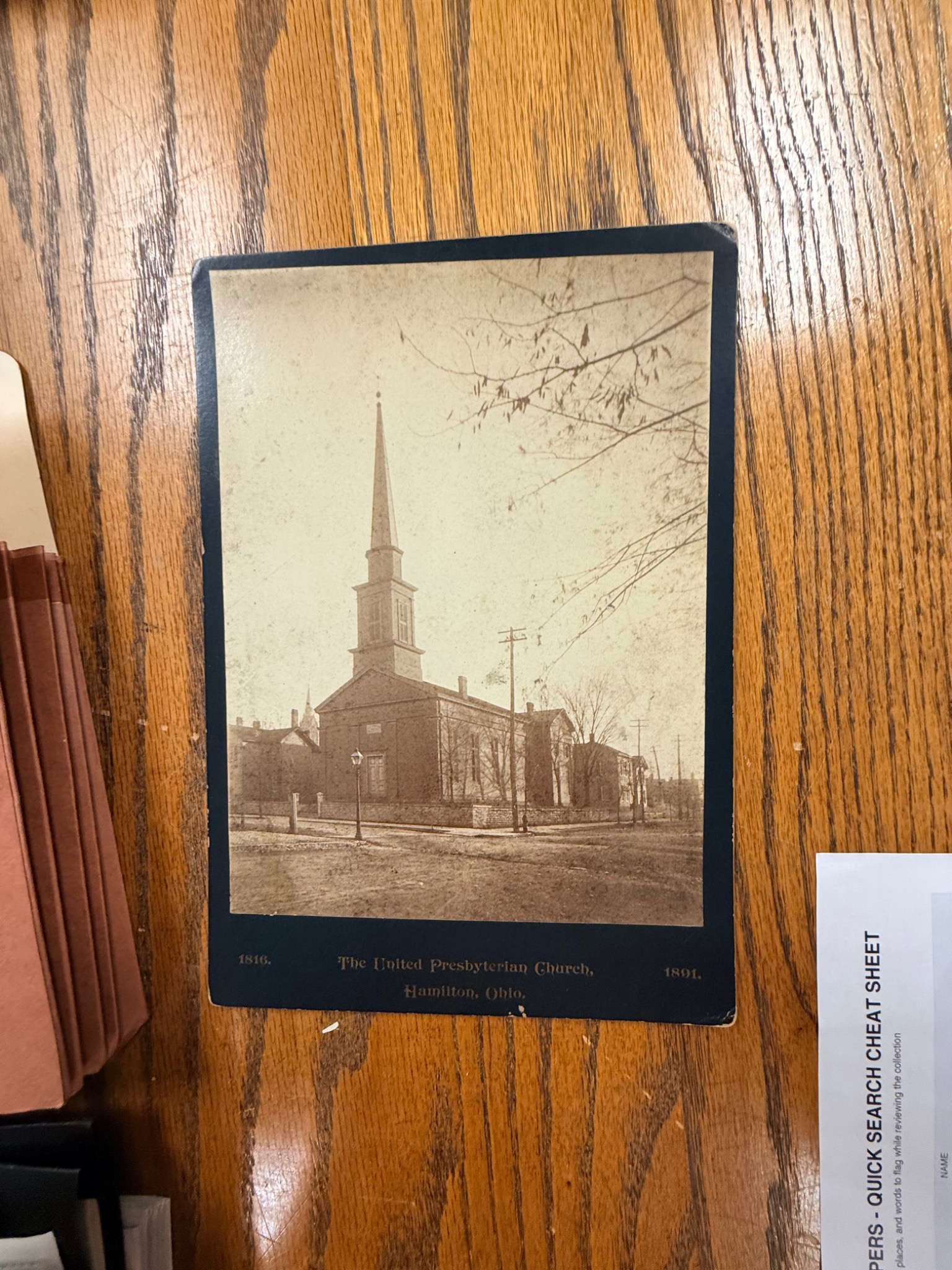 Historic United Presbyterian Church photograph mounted with 1816 and 1891 dates
